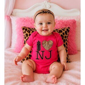 Sara Kety 0-6M Baby Girl  New Jersey Heart Glitter Onesie bodysuit